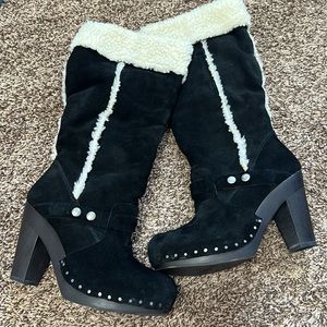 Nine West Black Suede Wool Tall Heeled Boots Size 9